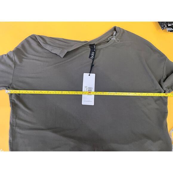 Bobi Olive Green Drop Long Sleeve Tie Hem Crewneck Top Size Medium NWT - Picture 4 of 5